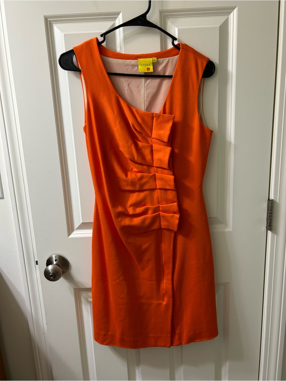 Sleeveless Orange Midi Dress with Front Ruffle Detail Size 4